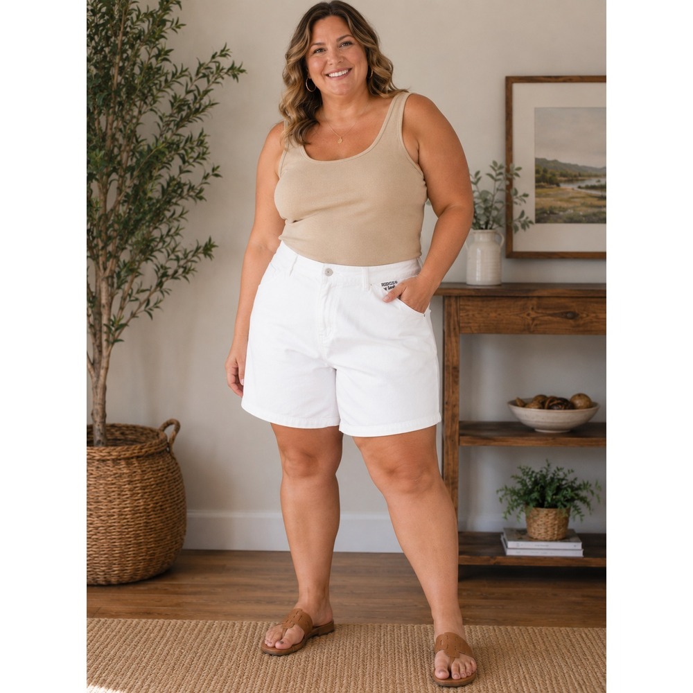 Lee Riders Women's White Stretch Shorts Approx Size 18W 44" Waist Classic